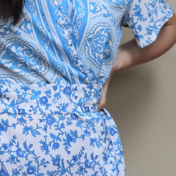 Grecian Blue Wrap Dress - Picture 3 of 3